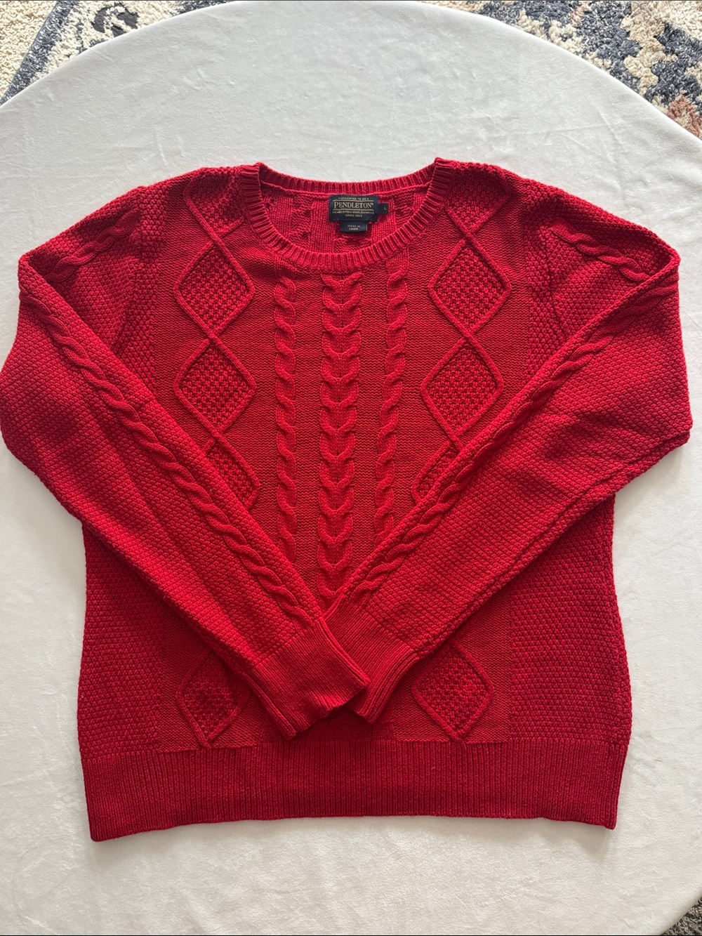 Pendleton Cashmere Cotton Blend Red Cable Knit Crewneck Sweater